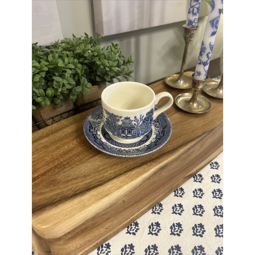 Churchill England Blue Willow Tea Cup and Saucer Vintage